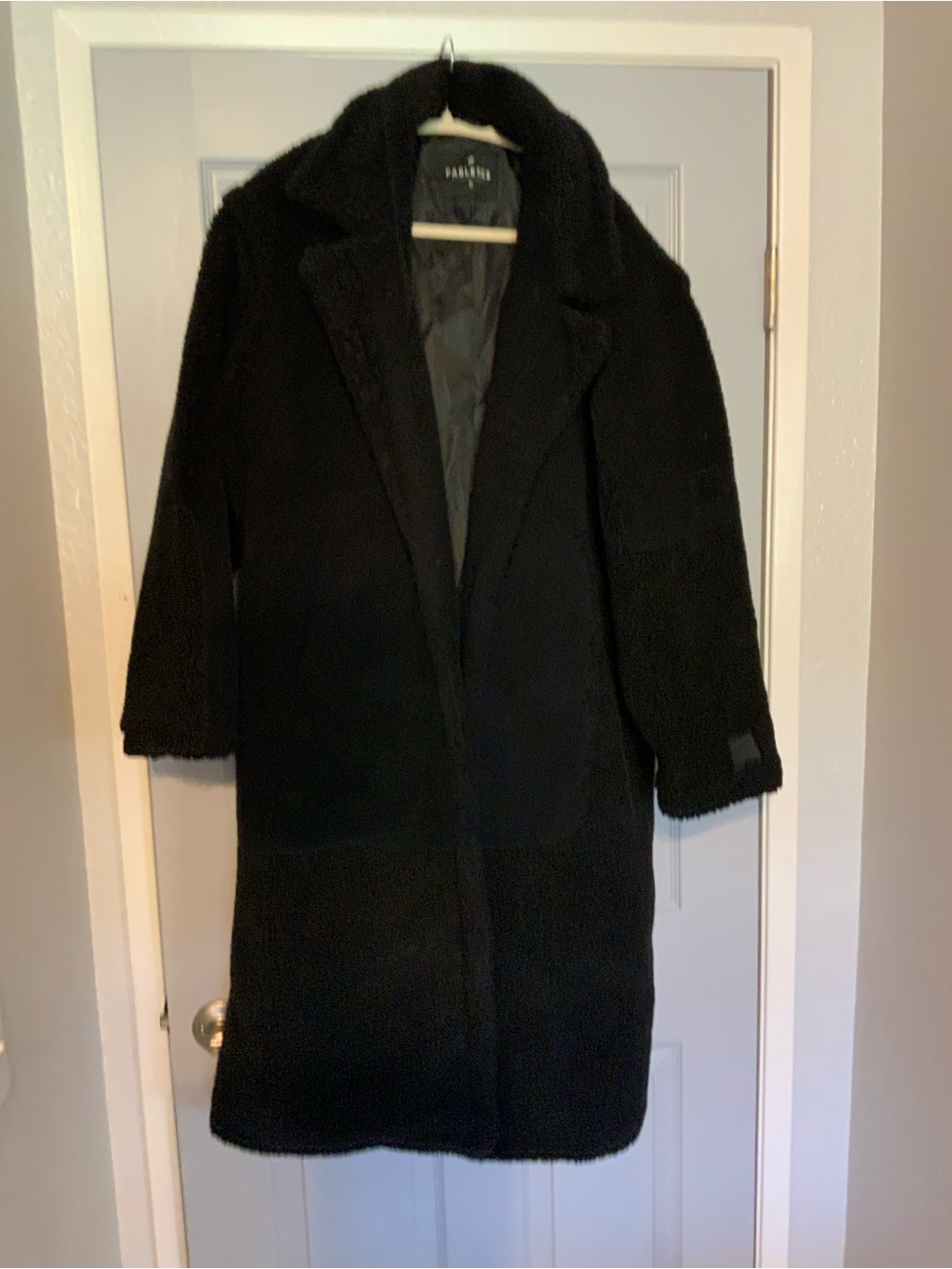 Fabletics Teddy Long Coat Black Sherpa/Teddy Full Length Women's XL